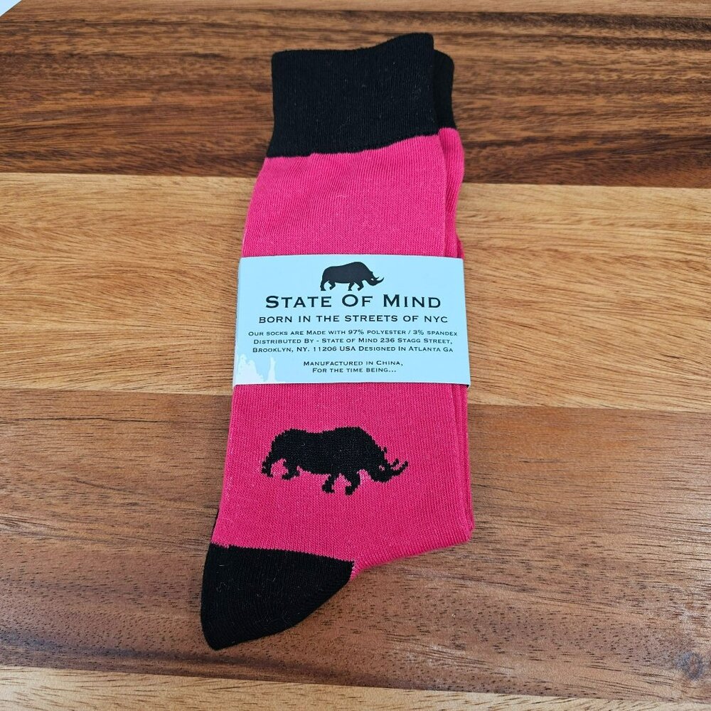 State of Mind Socks Pink Black One Size Polyester Blend Rhino Stretchy Soft New